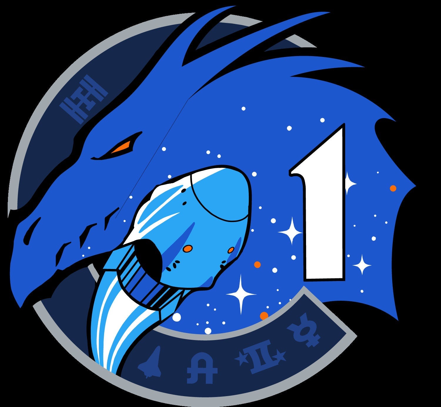 a picture of a blue dragon with the number one on it