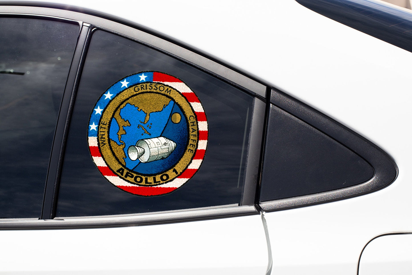 a close up of a car window with a sticker on it