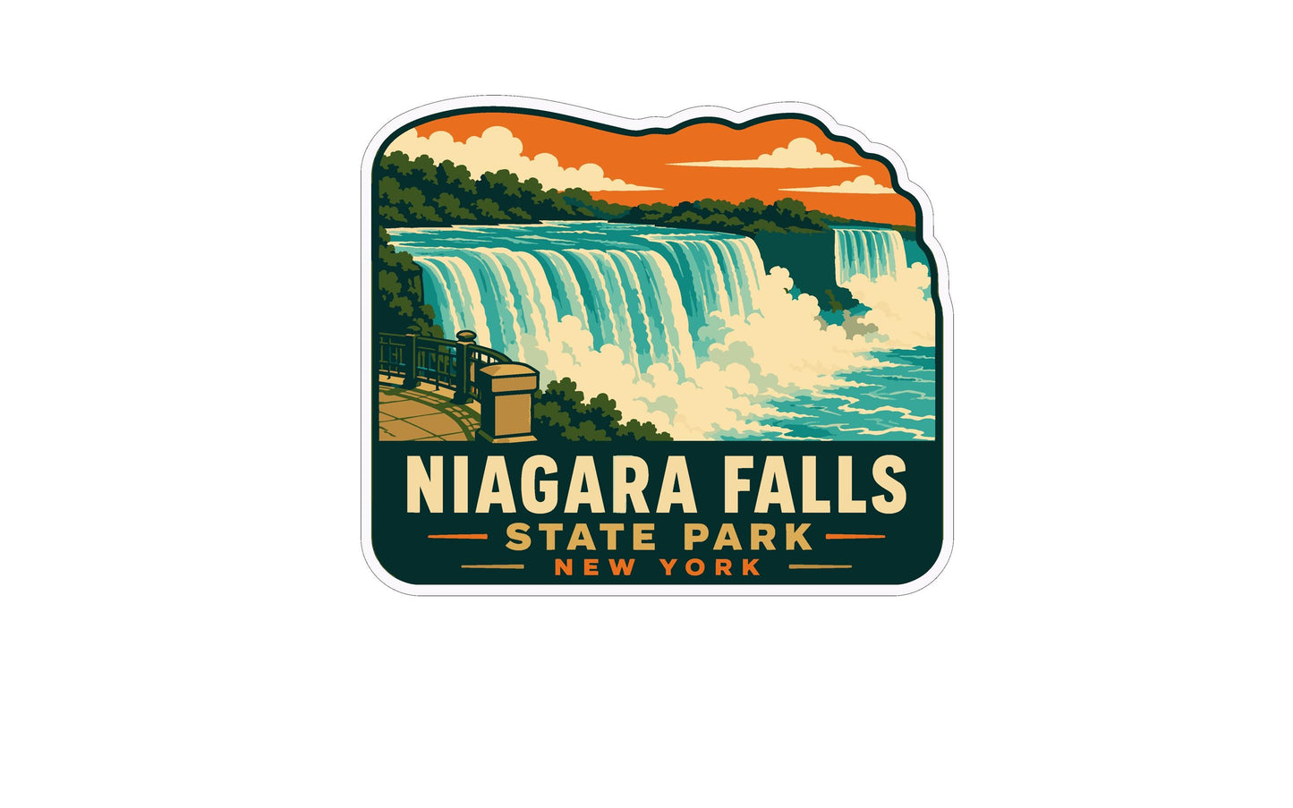 A sticker depicting Niagara Falls, a famous waterfall located in New York.