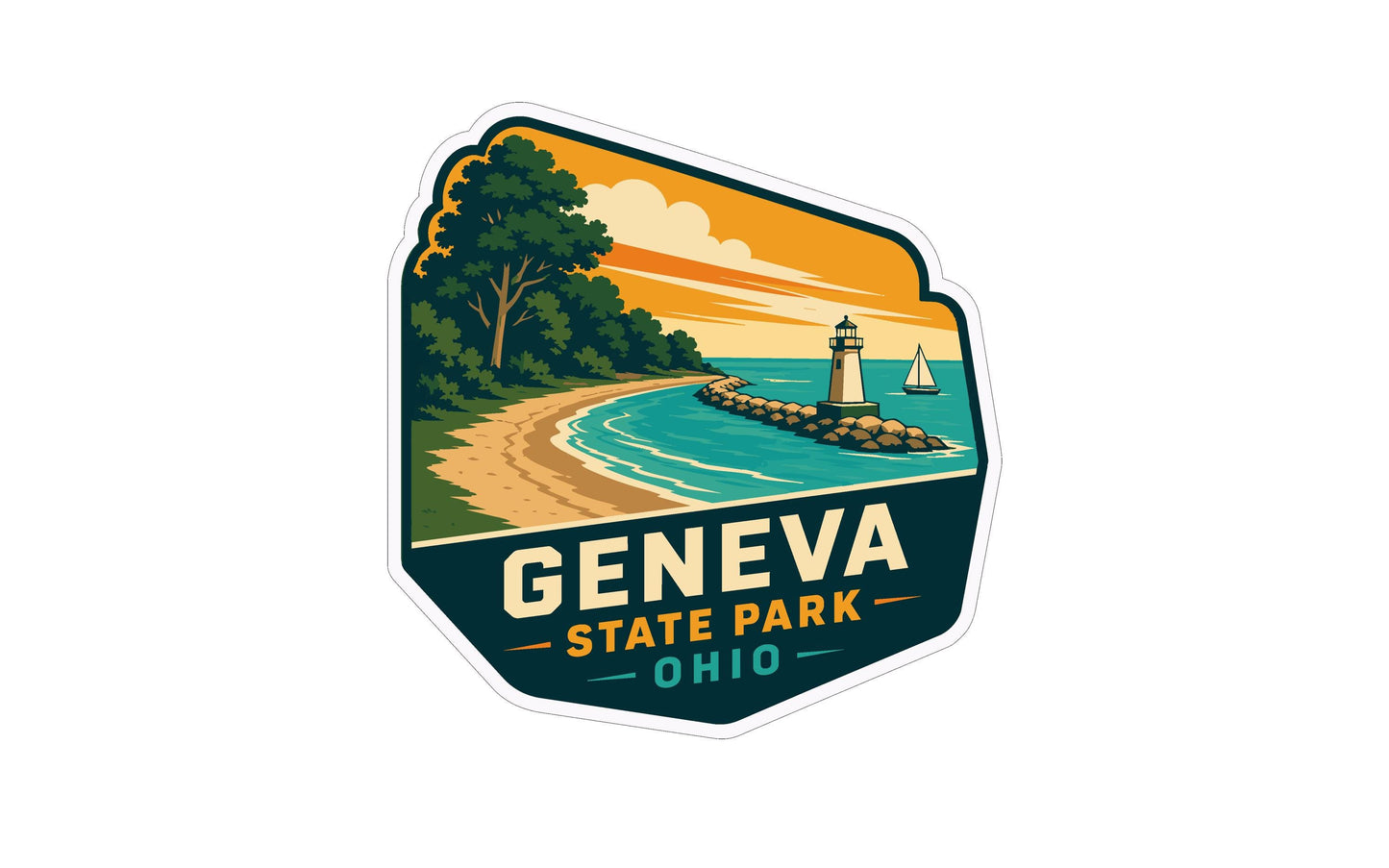 A sticker or logo depicting a scenic beach and lighthouse with the text "GENEVA STATE PARK OHIO"