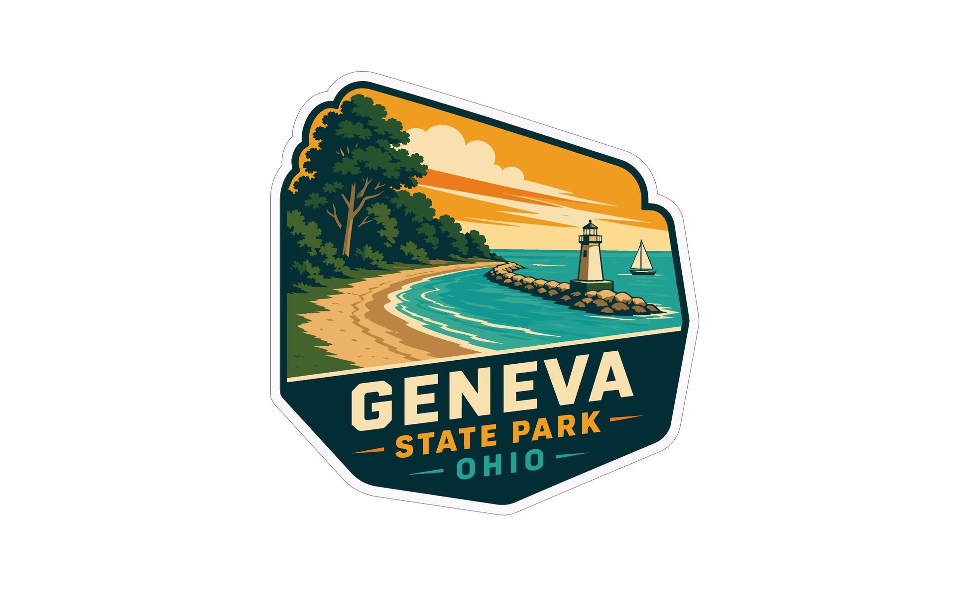A sticker or logo depicting a scenic beach and lighthouse with the text "GENEVA STATE PARK OHIO"