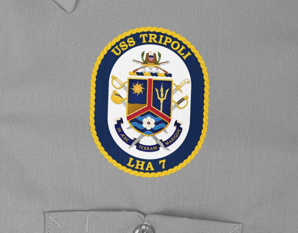 USS Tripoli LHA-7 Badge Iron On Heat Transfer Vinyl HTV America Class Amphibious assault ship