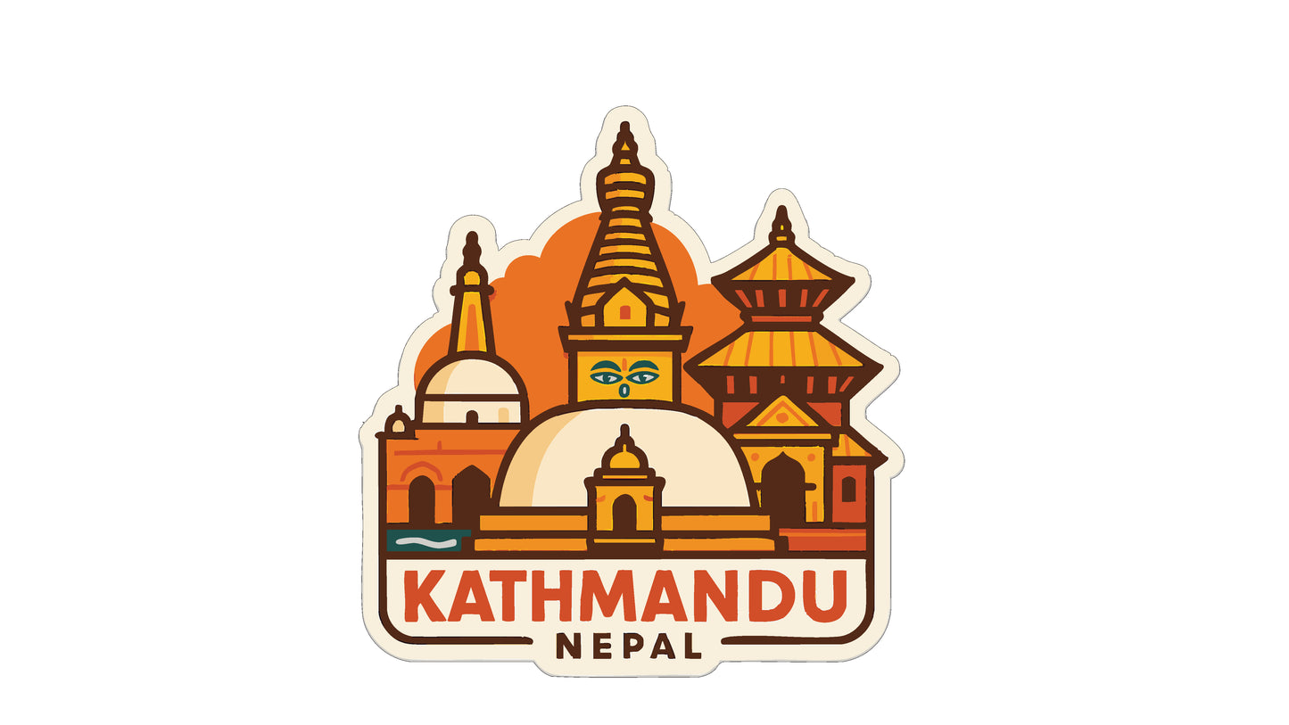 a stylized illustration of the city of Kathmandu, Nepal, showcasing its iconic landmarks and architecture.