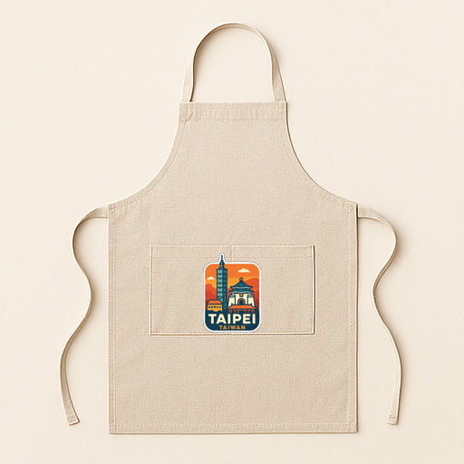 A beige apricot with a graphic of Taipei, Taiwan, printed on it.