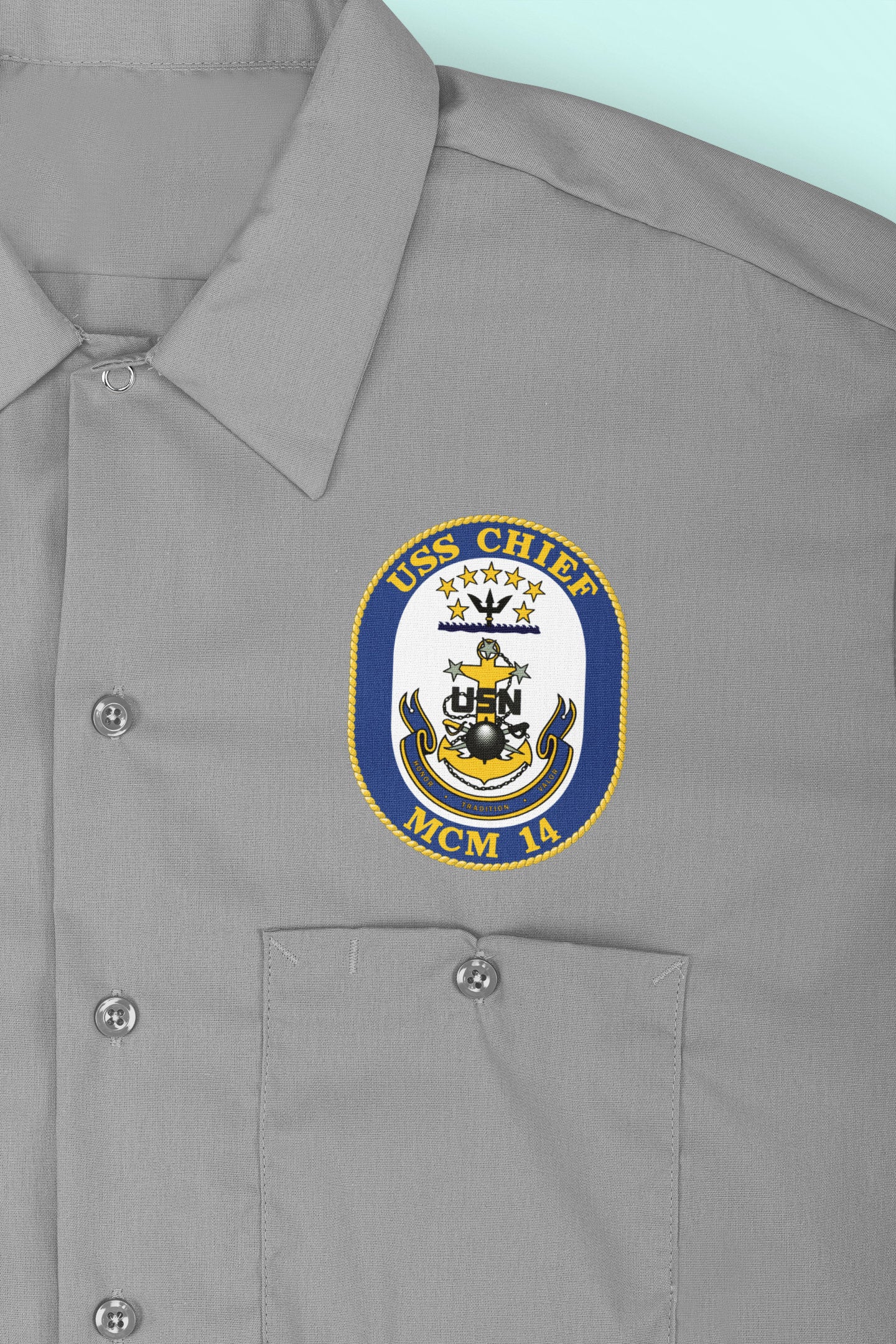 USS Chief MCM-14 Badge Iron On Heat Transfer Vinyl HTV Avenger Class Mine countermeasures ship
