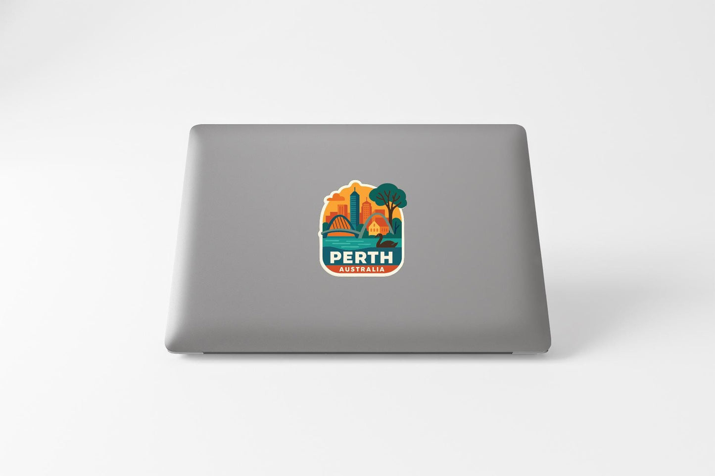 a sticker or decal of a city, likely representing the city of Perth, Australia.
