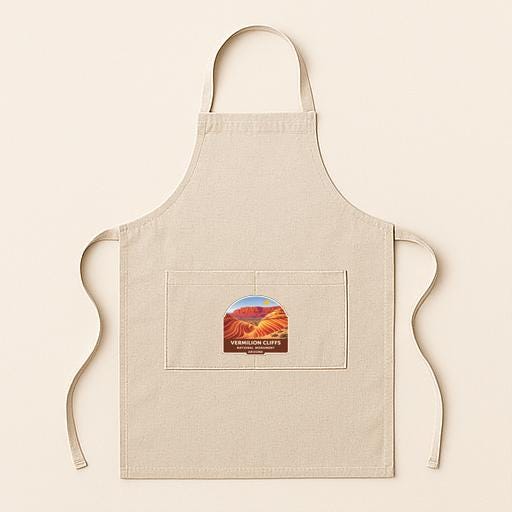 A beige apricot with a label featuring a desert landscape design.