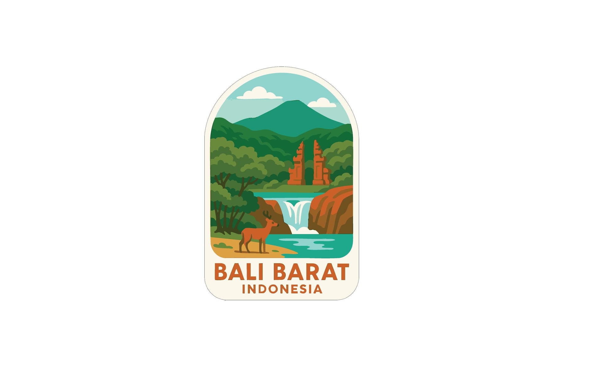 a sticker or emblem with a scenic landscape depicting a waterfall, a mountain, and a forest. The text "BALI BARAT INDONESIA" is prominently displayed, indicating the location or country of the image.