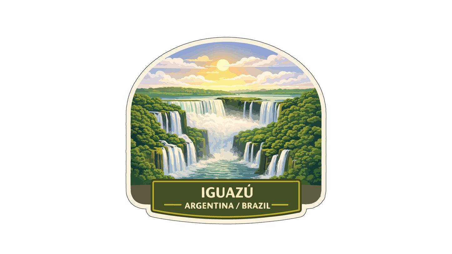 a scenic view of the Iguazu Falls, a famous landmark in Argentina and Brazil. The falls are surrounded by lush greenery, and the sky is filled with clouds, creating a picturesque landscape. The sun is shining brightly, illuminating the falls and the surrounding environment. The image is a collage of multiple images, showcasing the beauty of the Iguazu Falls.
