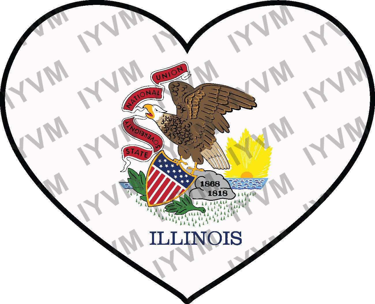 State of Illinois Flag Heart Sticker Decal  USA Illinois State  Springfield  Prairie State  Land of Lincoln  Corn State / Garden of the West