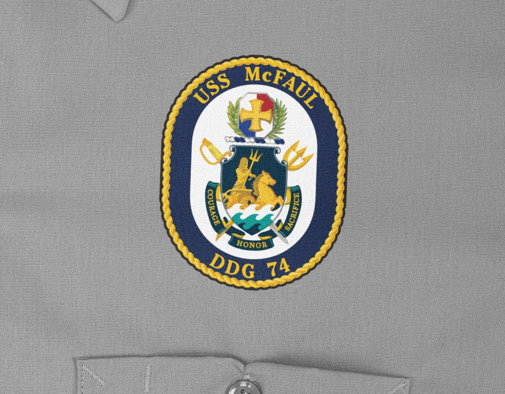 USS McFaul DDG-74 Badge Iron On Heat Transfer Vinyl HTV Arleigh Burke Class Destroyer