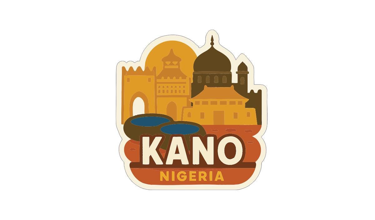 a sticker or emblem with the text "Kano Nigeria" prominently displayed.