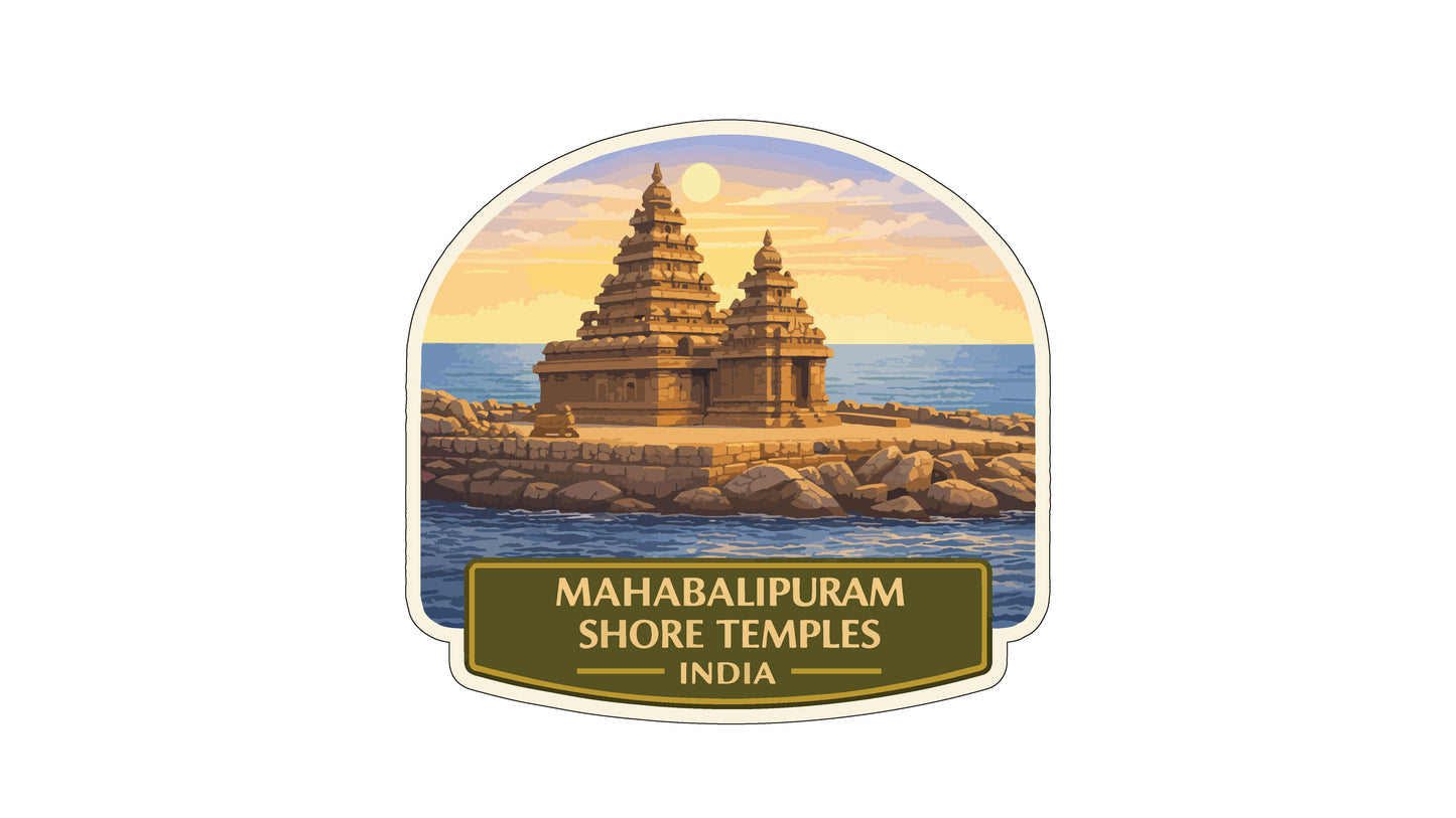 a temple with multiple towers, set against a backdrop of a sunset over the ocean.