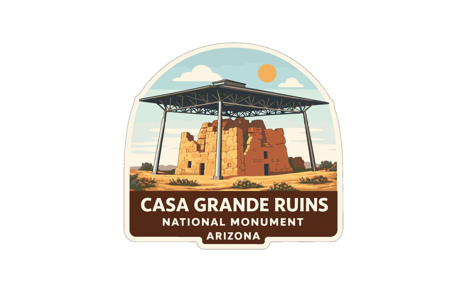 a sticker or label for the Casa Grande Ruins National Monument in Arizona.
