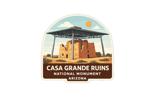 a sticker or label for the Casa Grande Ruins National Monument in Arizona.