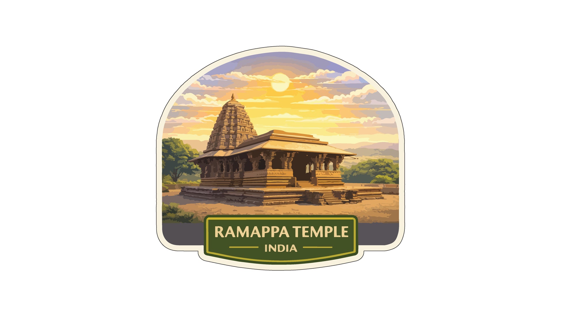 a temple with a tall tower, set against a backdrop of a sunset sky with clouds.