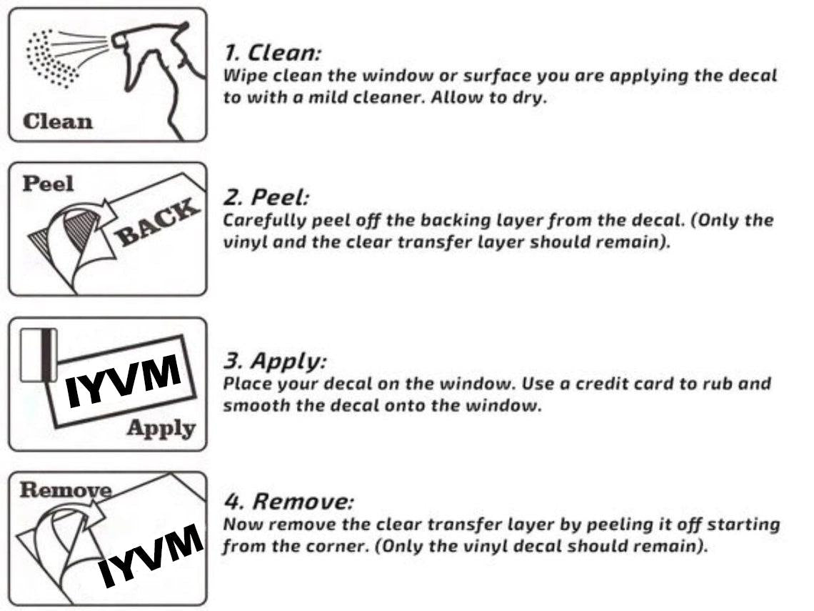 step-by-step instructions for applying and removing a vinyl decal on a window.