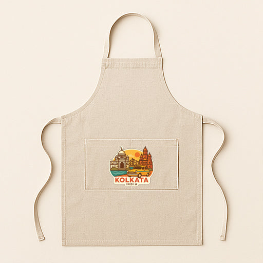 A beige apricot with a graphic of a city skyline and the text "KOLKATA" printed on it.
