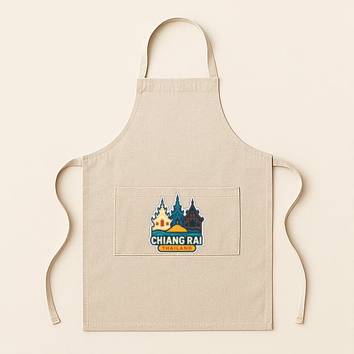 A beige apricot with a logo of Chiang Rai, a city in Thailand, printed on it.