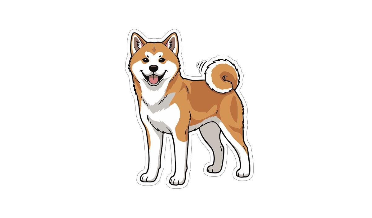 A cartoon illustration of a happy, smiling dog with a wagging tail.