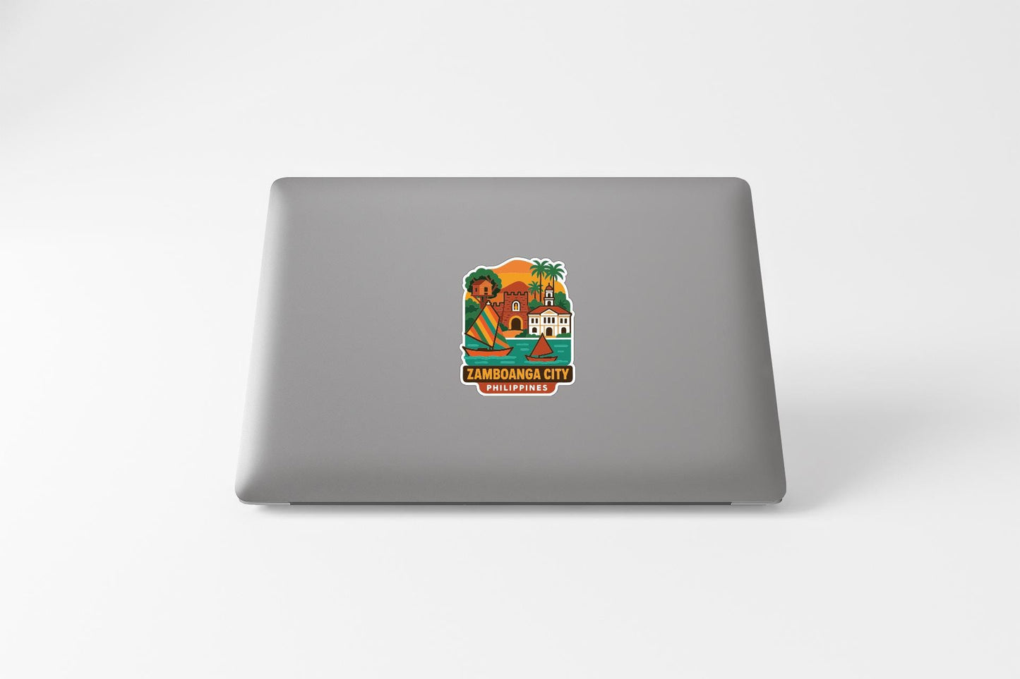 a sticker with an illustration of a tropical city, specifically Zamboanga City, located in the Philippines.