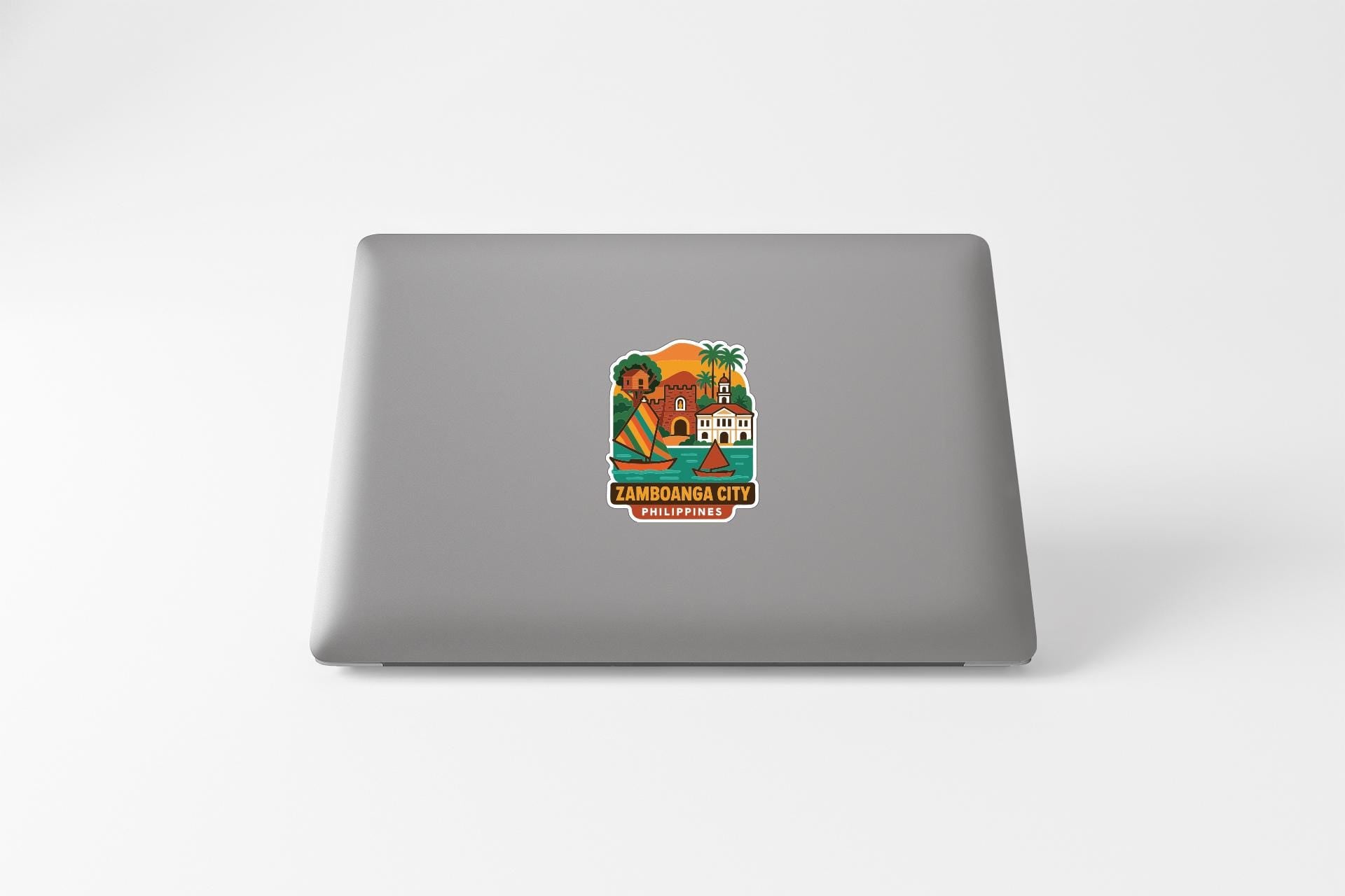 a sticker with an illustration of a tropical city, specifically Zamboanga City, located in the Philippines.