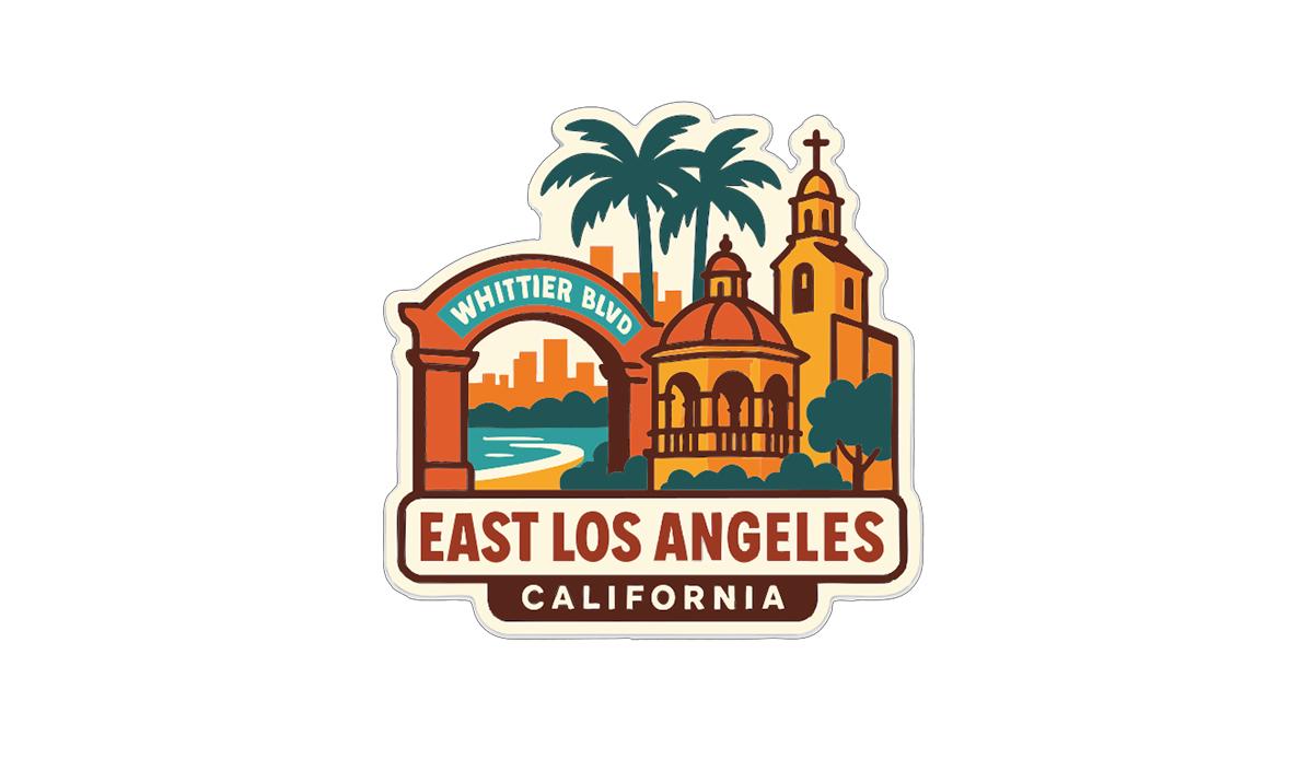 A sticker depicting the Whittier Blvd and the Whittier Blvd in Los Angeles, California.