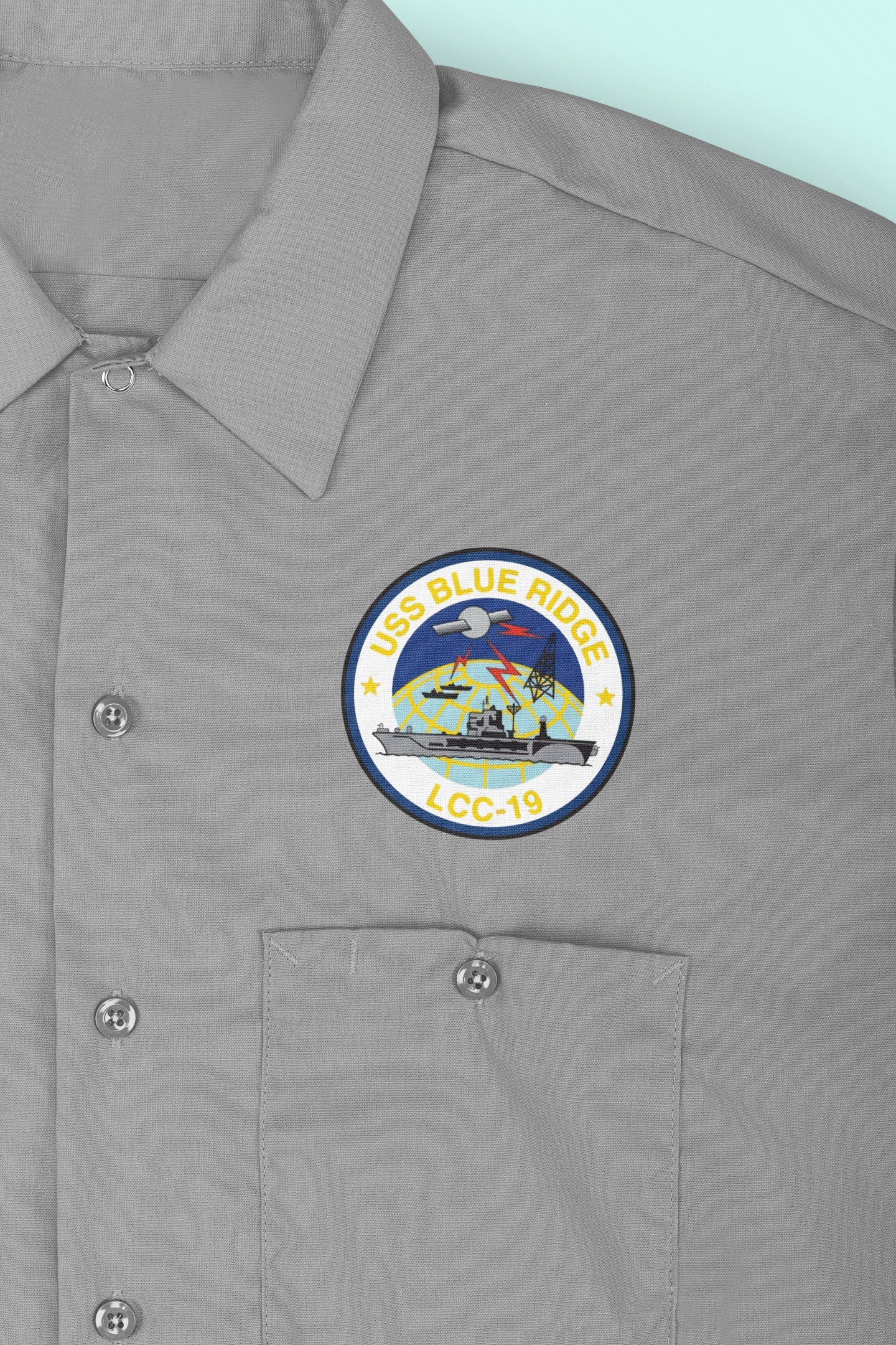 USS Blue Ridge LCC-19 Badge Iron On Heat Transfer Vinyl HTV Blue Ridge Class Amphibious Command Ship