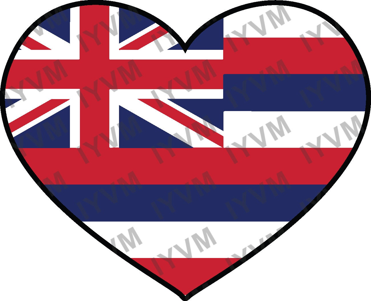 State of Hawaii Flag Heart Sticker Decal  USA Hawaii State  Honolulu  The Aloha State  Paradise of the Pacific  Pineapple State / Rainbow