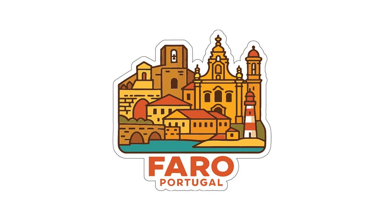 a stylized illustration of the city of Fáró, Portugal, showcasing its iconic landmarks and architecture.