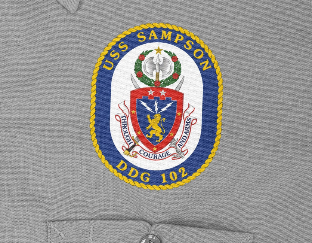 USS Sampson DDG-102 Badge Iron On Heat Transfer Vinyl HTV Arleigh Burke Class Destroyer