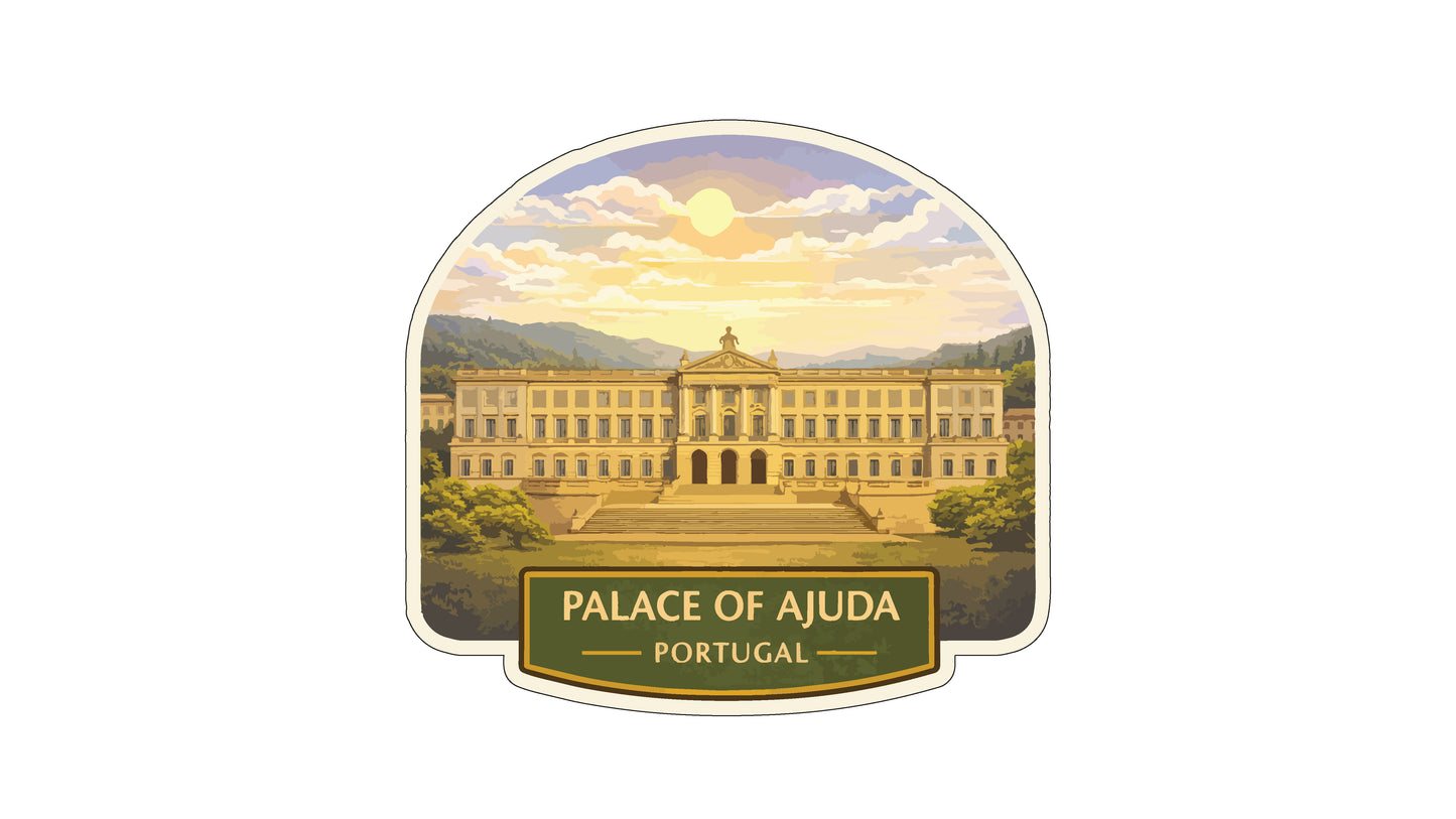 a large, ornate palace with a grand, classical architectural style, set against a picturesque landscape with mountains and a bright, sun-filled sky.