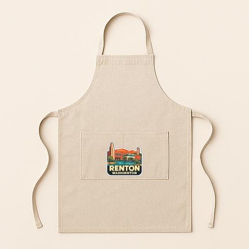A beige apricot with a graphic of a city skyline on the front pocket.