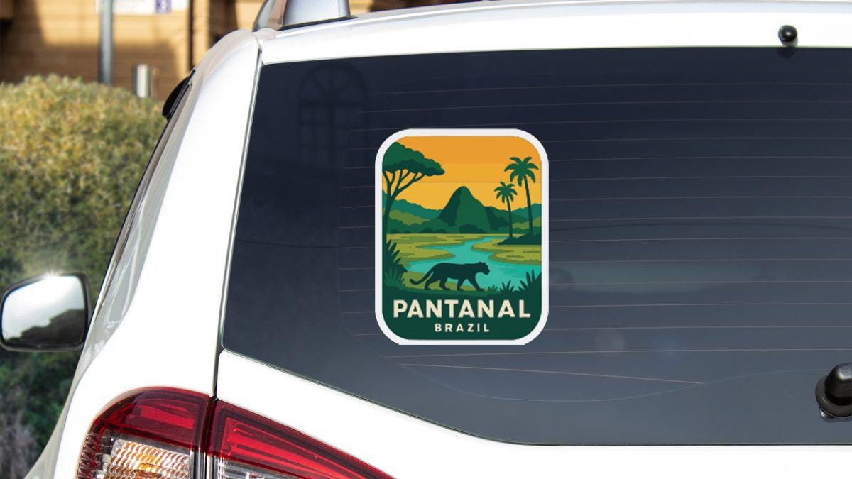 a sticker on the rear window of a car that says "PANTANAL BRASIL".