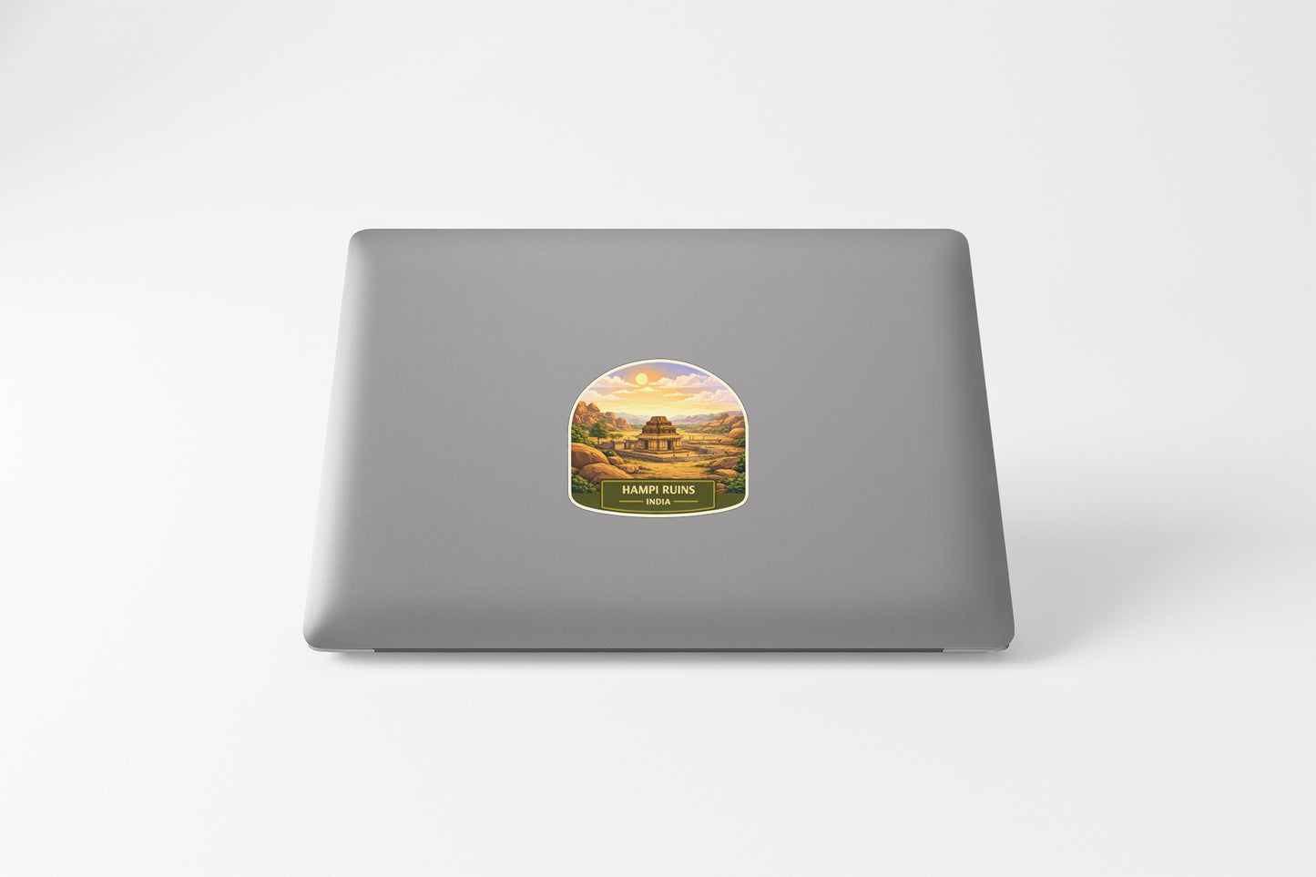 A sticker depicting a scenic landscape with a temple in the background.