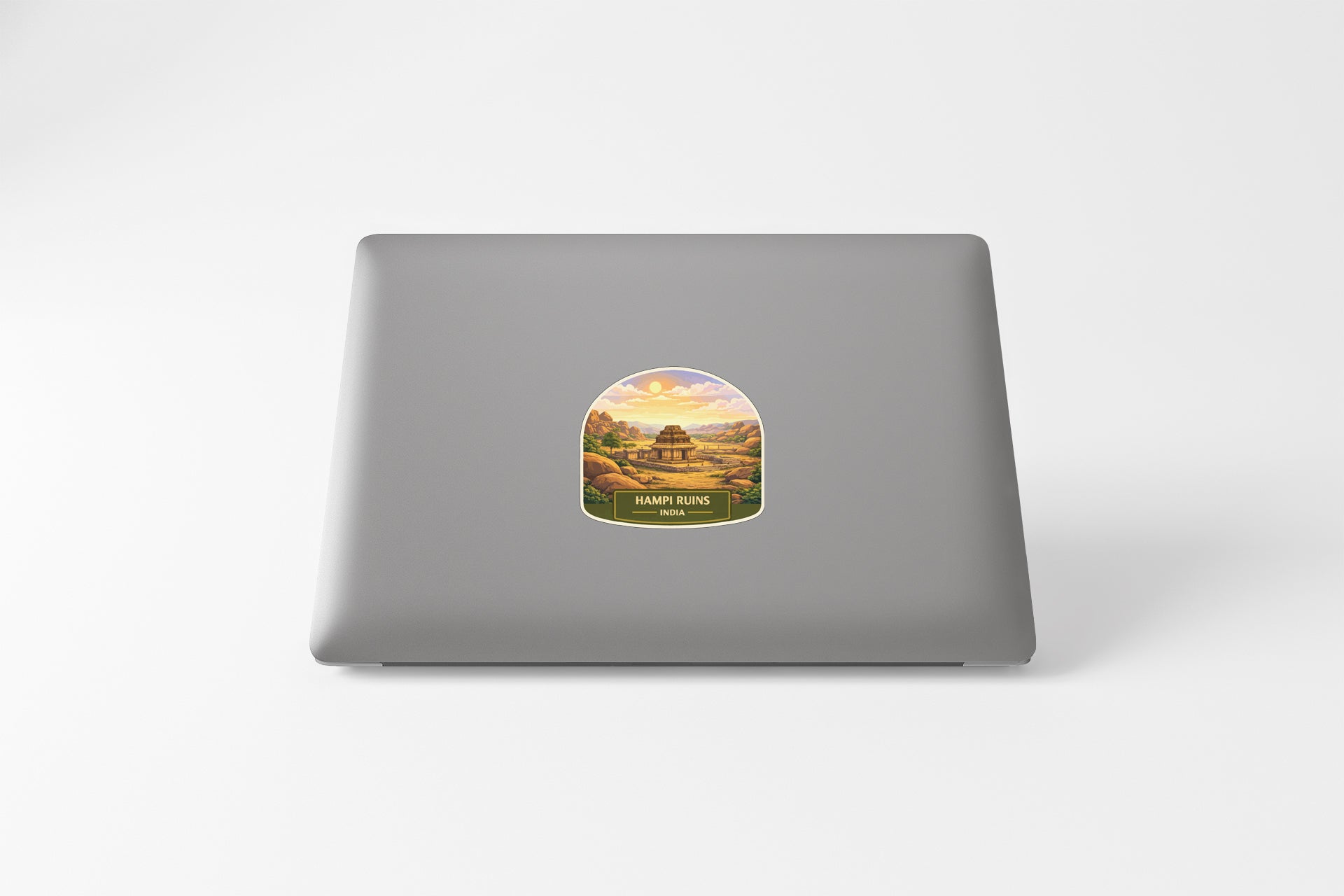 A sticker depicting a scenic landscape with a temple in the background.