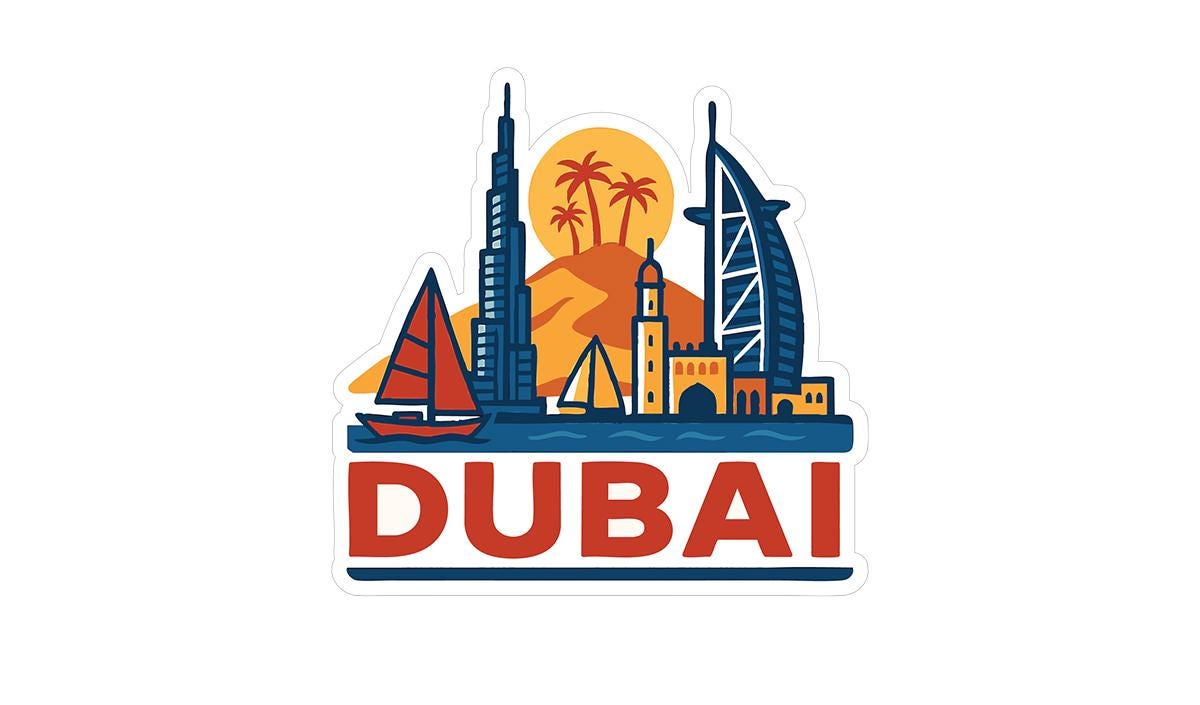 a sticker with a picture of the city of dubai