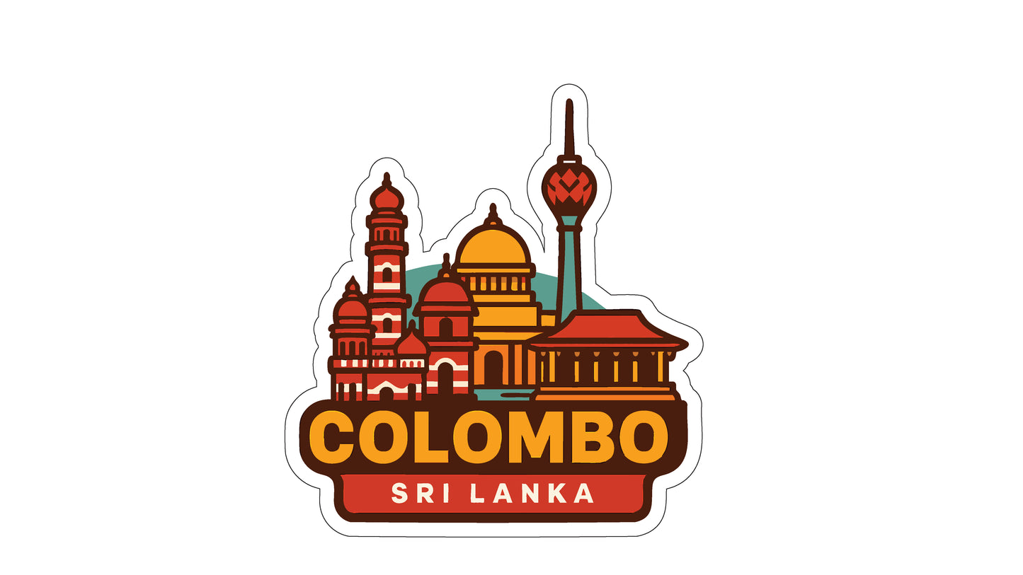 A sticker or logo featuring the Colombo skyline, including the Sri Lanka Parliament Building, the Sri Lanka Tower, and other iconic structures.
