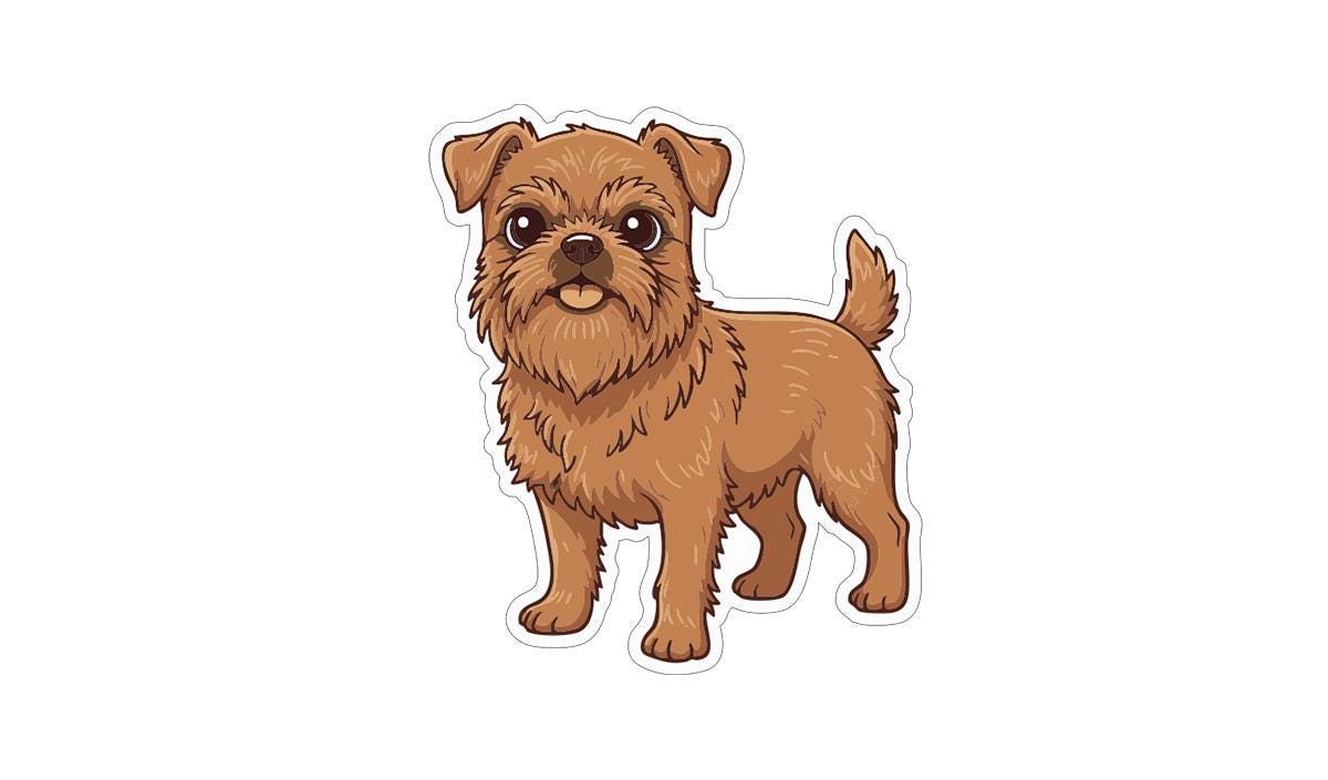 A cartoon illustration of a brown dog with a friendly expression.