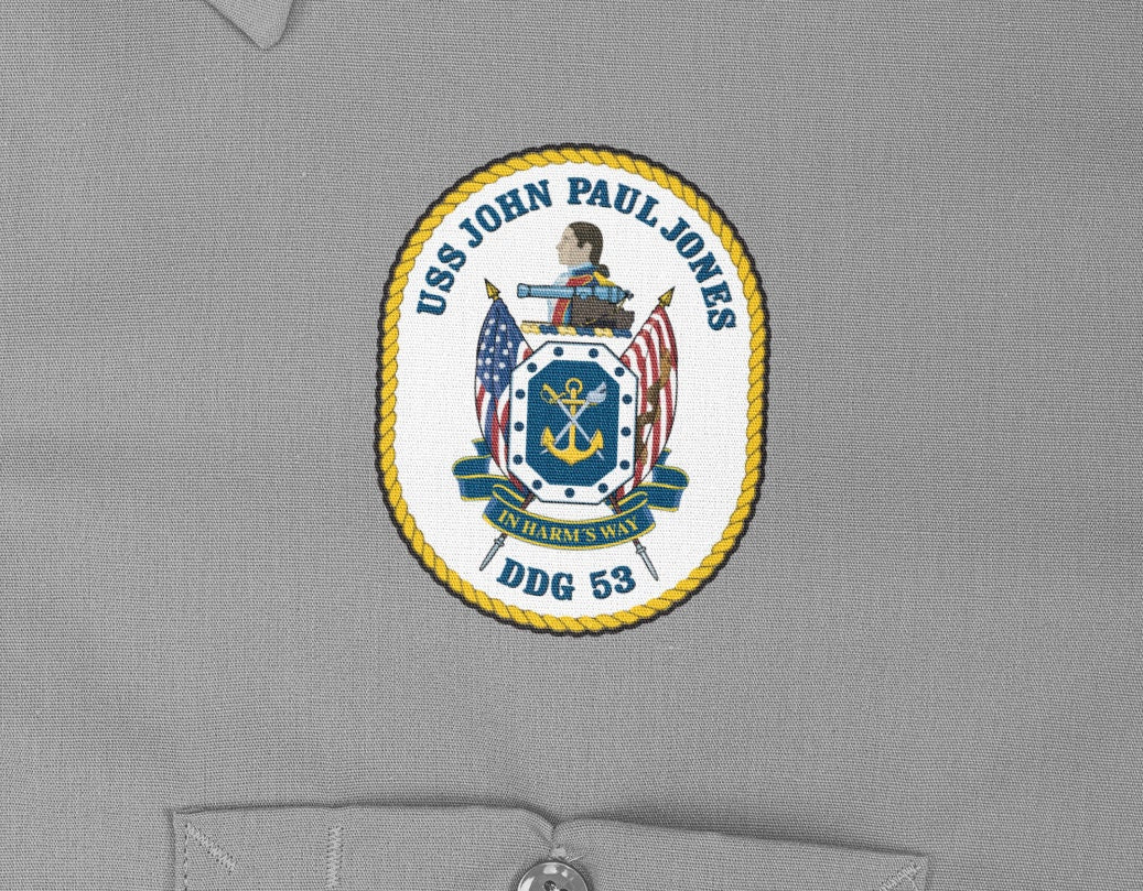 USS John Paul Jones DDG-53 Badge Iron On Heat Transfer Vinyl HTV Arleigh Burke Class Destroyer
