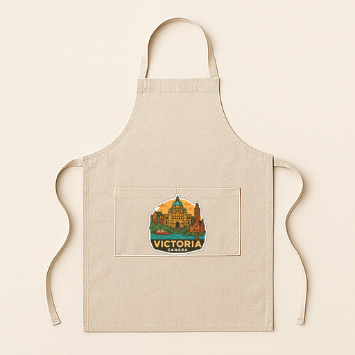 A beige apricot with a graphic of a city skyline and the word "VICTORIA" printed on it.