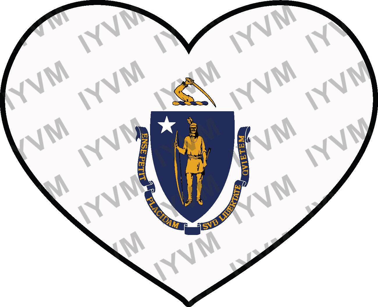 State of Massachusetts Flag Heart Sticker Decal  USA Massachusetts State  Boston  The Bay State  Baked Bean State  Codfish State /
