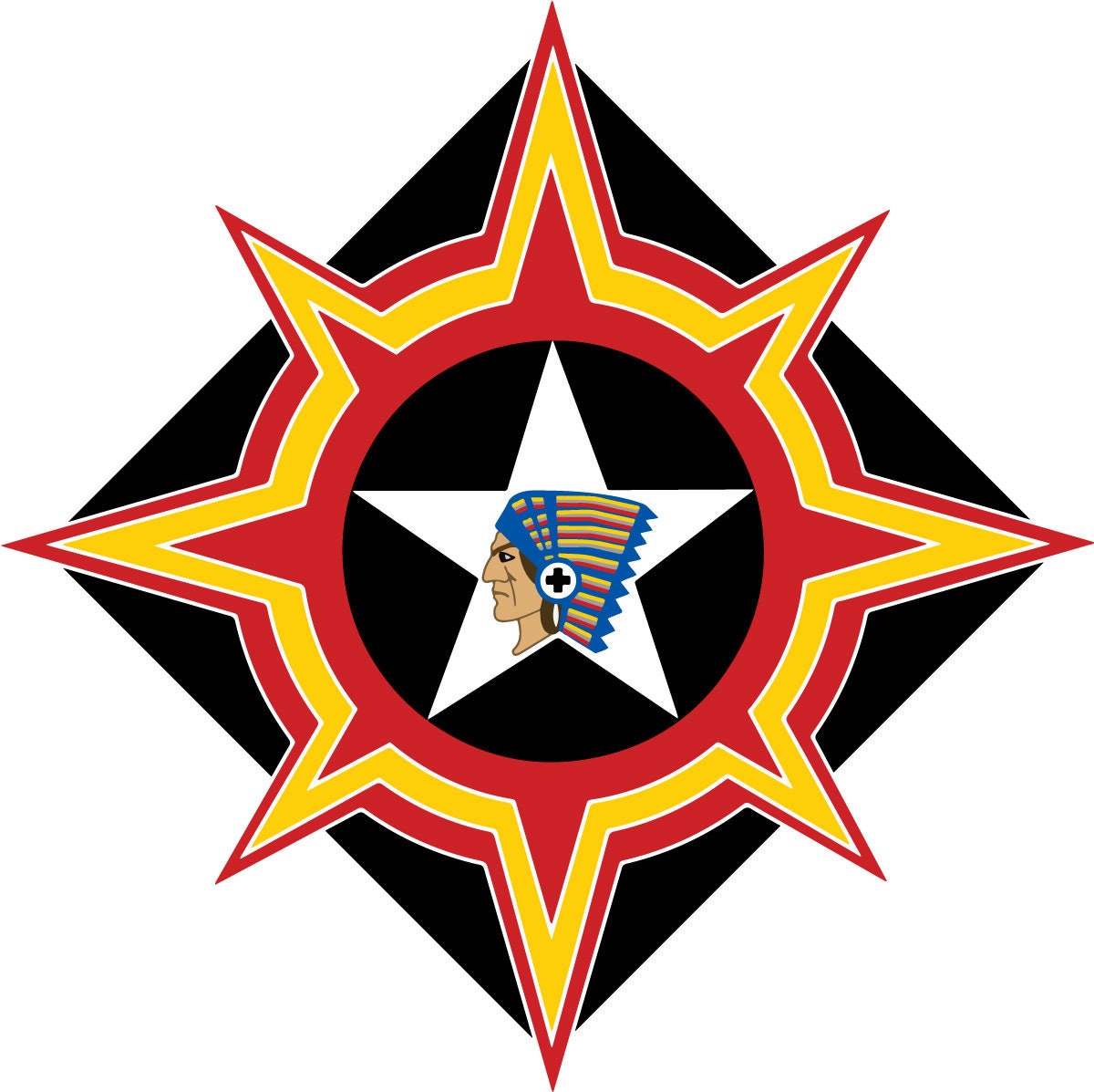 a star with a native american head inside of it