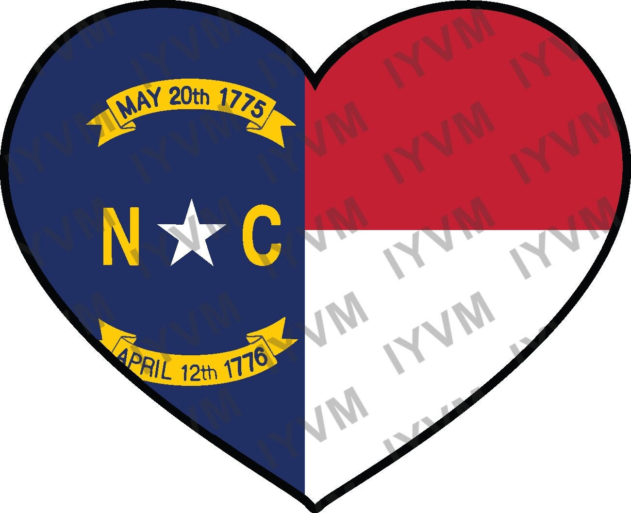 State of North Carolina Flag Heart Sticker Decal  USA North Carolina State  Raleigh  The Tar Heel State  First in Flight  First in Freedom /