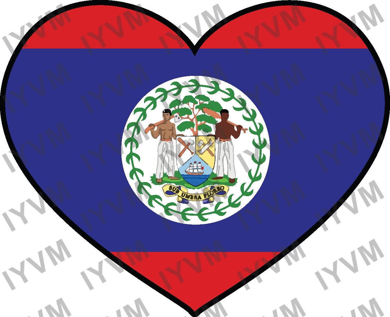 Belize Flag Heart Sticker Decal / Belmopan / Sub umbra floreo / Belizean