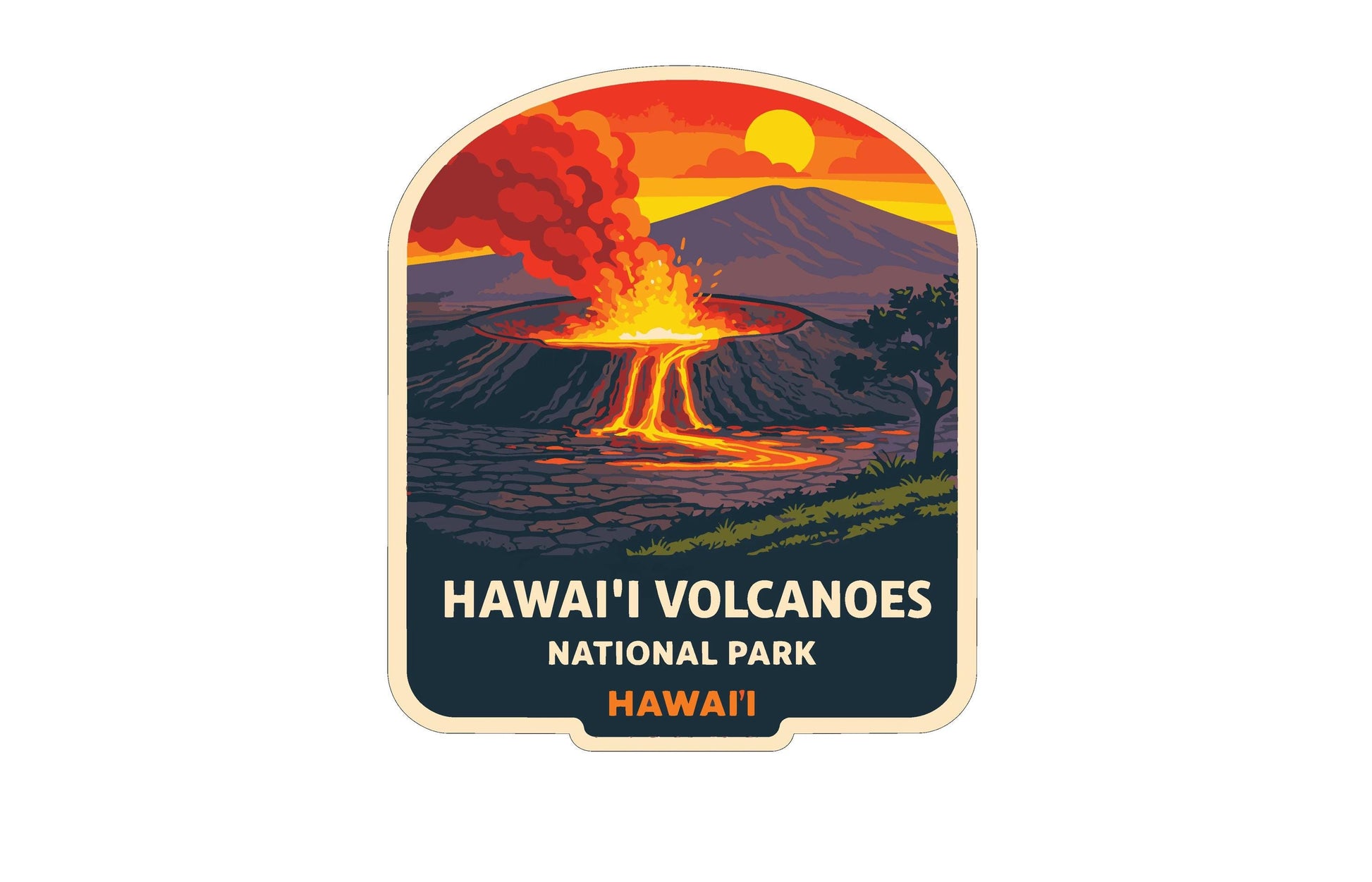 a volcano erupting, with lava flowing down the sides of the mountain and a bright orange sky in the background.