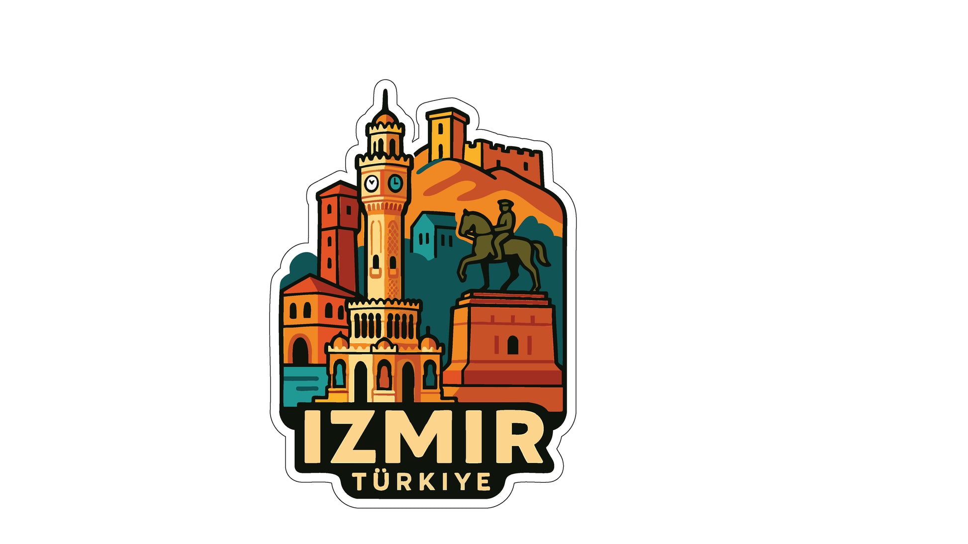 A sticker or emblem featuring the city of Istanbul, Turkey, with various landmarks and buildings depicted in a stylized manner.