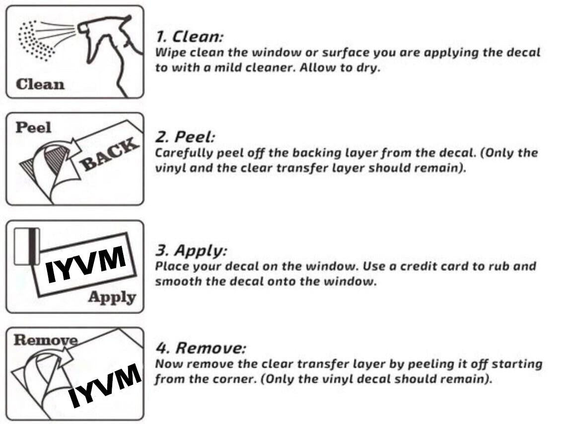 step-by-step instructions for applying and removing a vinyl decal on a window.