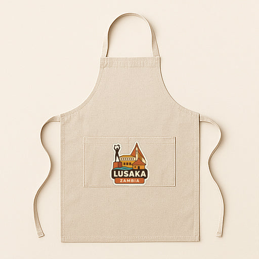 A beige apricot with a logo for Lusaka, Zambia, printed on it.