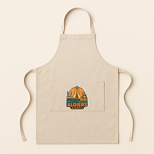 A beige apricot with a logo on the front pocket.